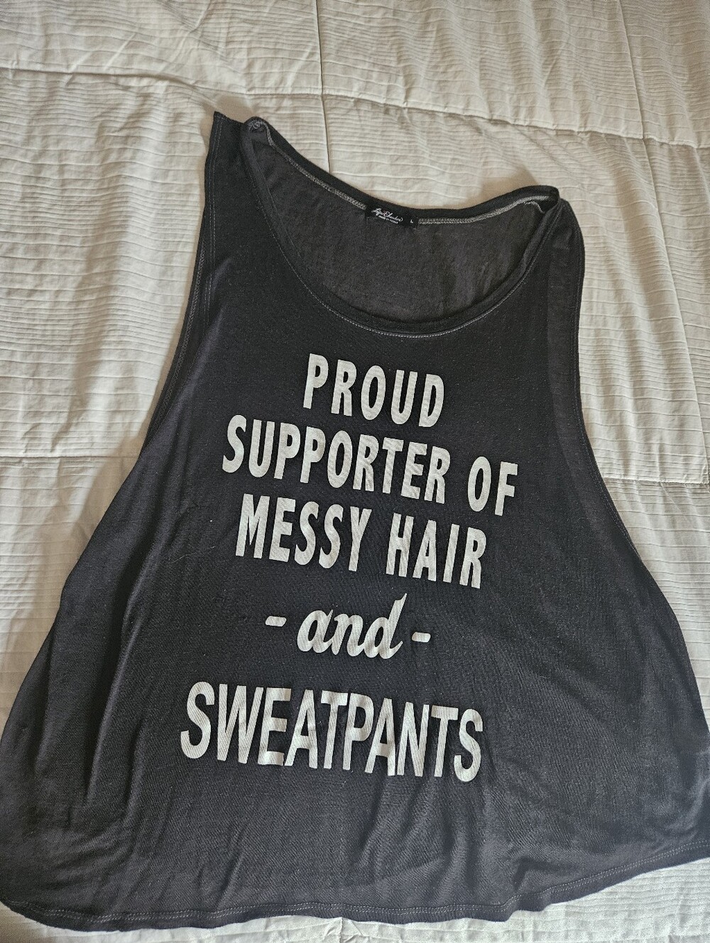 Black Graphic Tank Top with White Slogan